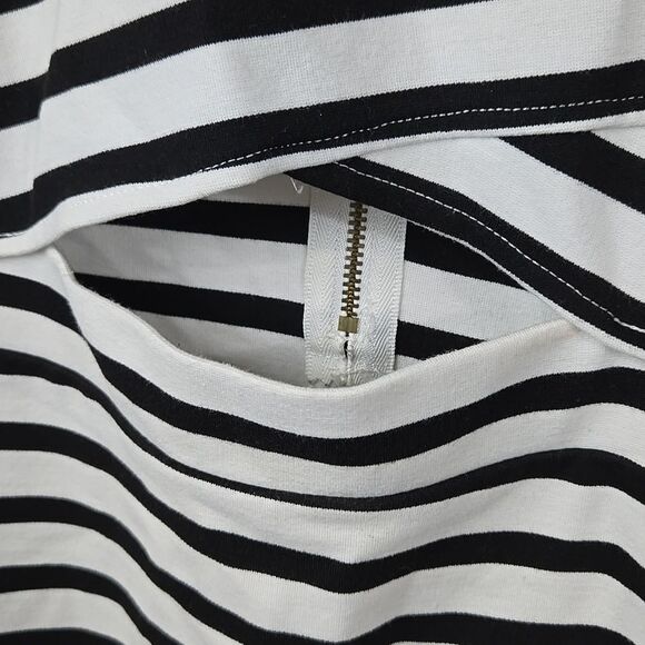 Express Black White Striped Cut Out Bodycon Sleeveless Sheath Dress Back Zipper - Picture 4 of 10